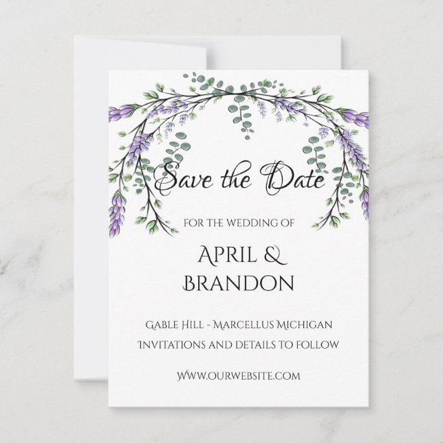 Save The Date Lavande et Mariage d'eucalyptus (Devant)
