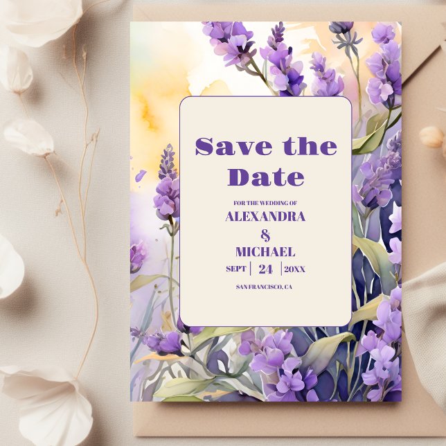 Save The Date Lavande Purple Floral Mariage élégant (Créateur téléchargé)