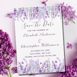 Save The Date Lavande Verdure Floral Aquarelle Formal Elégant