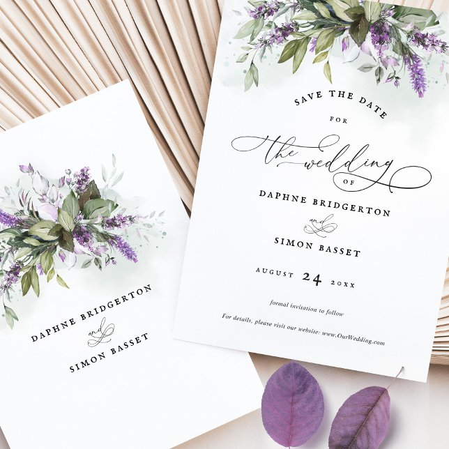 Save the Date Lavender Greenerity Script Wedding Einladung (Von Creator hochgeladen)