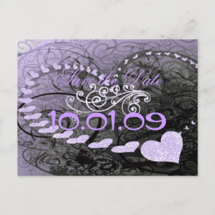 Save the Date Lavender Hearts Ankündigungspostkarte