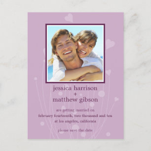 Save the Date Lavender Hearts Foto Postkarte