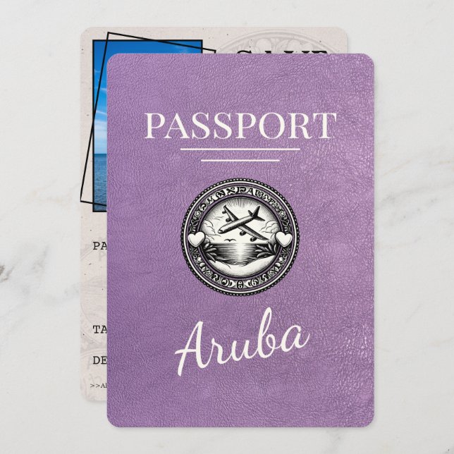 Save The Date Lavender Purple Aruba Passeport Enregistrer La Dat (Devant / Derrière)