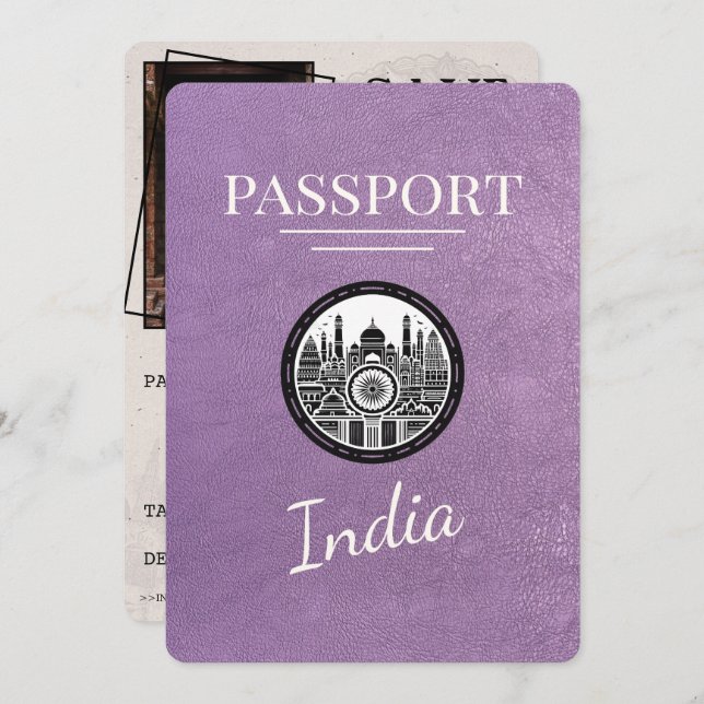 Save The Date Lavender Purple India Passeport Enregistrer La Dat (Devant / Derrière)