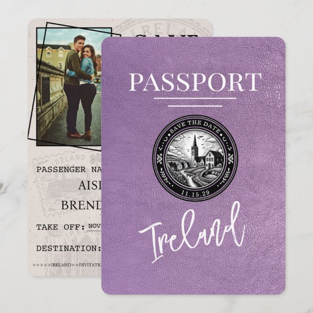 Save The Date Lavender Purple Ireland Passeport Enregistrer La D (Devant / Derrière)