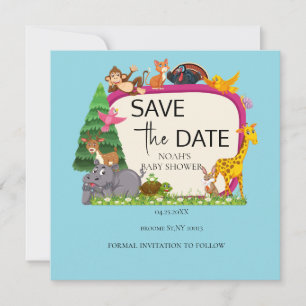 Save The Date Le baby shower de verdure animal de Cute Safari
