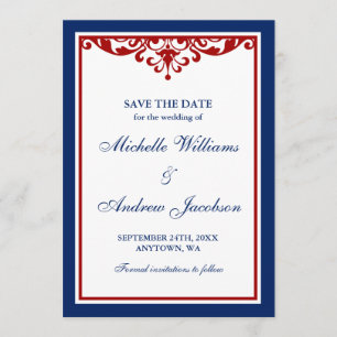 Save The Date Le bleu marine et le mariage rouge de Flourish