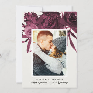 Save The Date Le gris chic et la photo florale de Bourgogne font