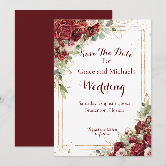 Save The Date Le Mariage de Rose rouge de la mariée rousse (Devant / Derrière)