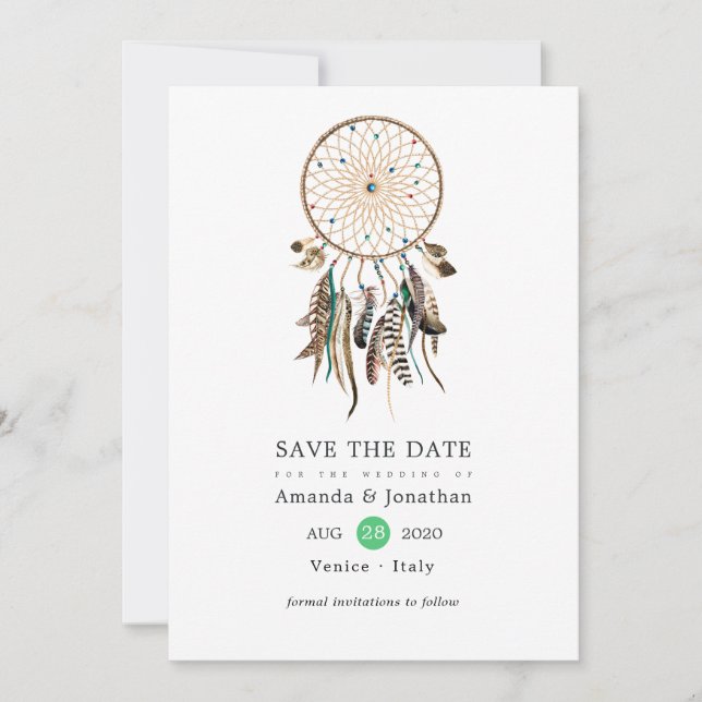 Save The Date Légende indienne Mariage Bohème Tribal (Devant)