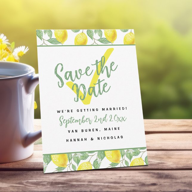Save The Date Lemon Summer Garden Fresh Chic Botanique Mariage (Cheerful Summer Lemon Pattern Save the Date Wedding Announcement)