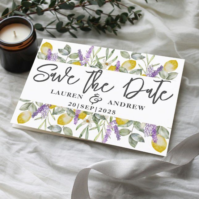 Save the Date Lemons & Lavender Wedding Postkarte (Von Creator hochgeladen)