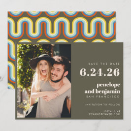 Save The Date les années 70 rétro super Design en Olive PHOTO Ma