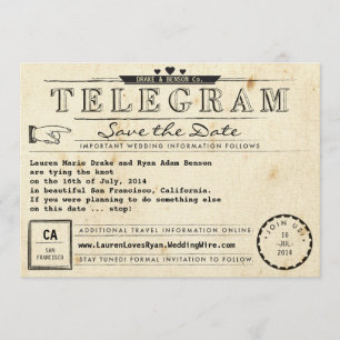 Save The Date Les coeurs de Vintage voyage de télégramme font