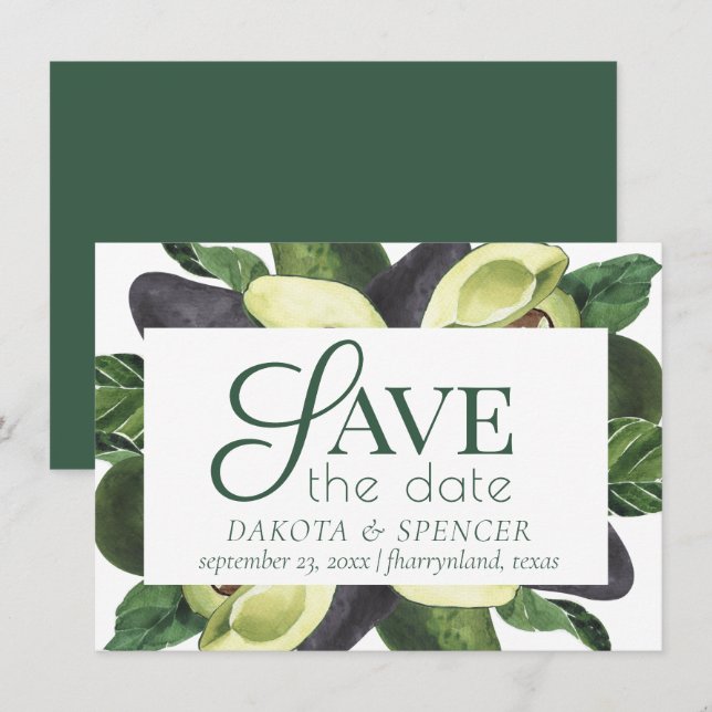 Save The Date Les fleurs d'Avocado | Mariage de fruits rustiques (Devant / Derrière)
