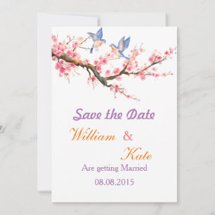 Save The Date Les fleurs de cerisier et les oiseaux bleus font