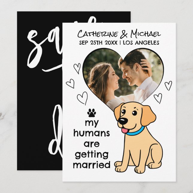 Save The Date Les Humains Se Marient Labrador Chien Tiré La Main (Devant / Derrière)