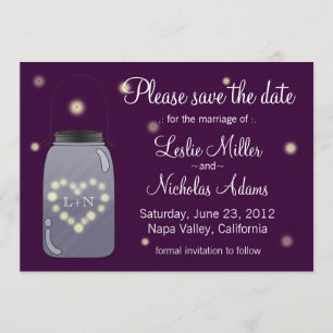 Save The Date Les lucioles dans Mason Jar Coeur Love Enregistrer