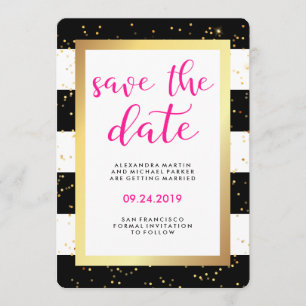 Save The Date Les rayures noires et blanches avec de l'or font