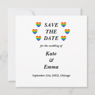 Save The Date Lesbian Gay LGBTQ Rainbow Heart Mariage