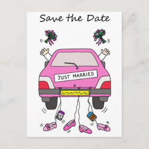 Save the Date Lesbian Wedding Cartoon Car Ankündigungspostkarte