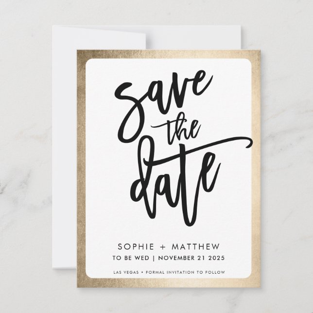 Save The Date lettrage script couple moderne avec bordure faux o (Devant)
