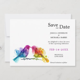 Save The Date LGBTQ+ avec photo Rainbow Lovebirds