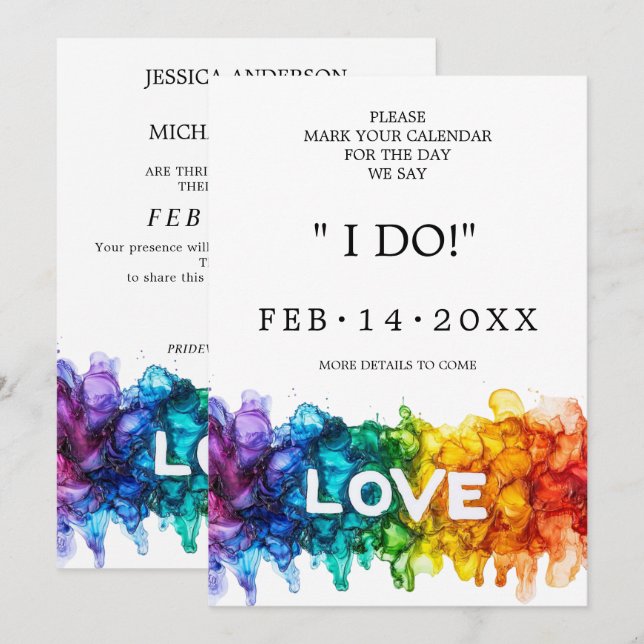 Save The Date 🌈 🐦 LGBTQ Peint Avec mariage D'Amour (Devant / Derrière)
