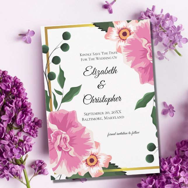 Save The Date Libellé officiel Rose et Vert Floral Enregistrer l (Créateur téléchargé)