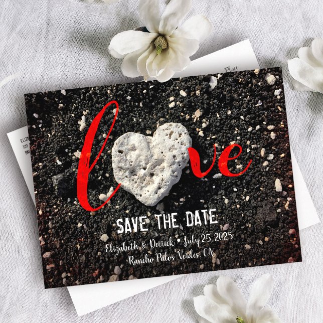 Save the Date Liebe Script Hawaii Beach Heart Foto Ankündigungspostkarte (Von Creator hochgeladen)