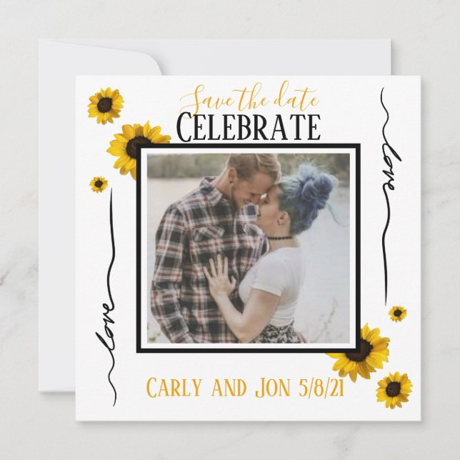 Save the Date Liebe und goldene Sonnenblumen Einladung (Vorderseite)