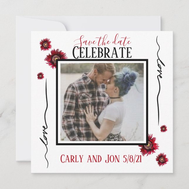 Save the Date Liebe und rote Blume Einladung (Vorderseite)