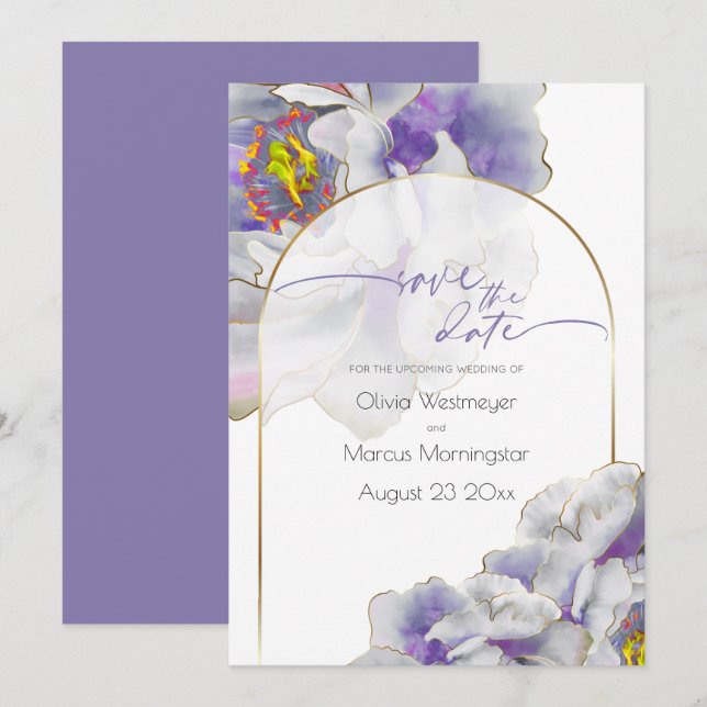 Save the Date Lila Exotic Floral Einladung (Vorne/Hinten)