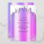 Save the Date Lila Glitzer Tropfen Silver Folien Feiertagskarte<br><div class="desc">Erstellen Sie Ihre eigenen Hochzeitssonderkarten mit Lila Glitzer-Tropfen Silver Foil Cards mit eleganten,  modernen Kalligraphie-Script-Textkarten in Rose goldfarben metallische Folie,  perfekt für Hochzeiten,  Brautparty,  süßen 16 Geburtstag,  Babydusche,  Quinceanera und jede einzigartige Feier. Erhältlich in eleganter Rose Gold-,  Gold- und Silbergrau Farbvariante.</div>