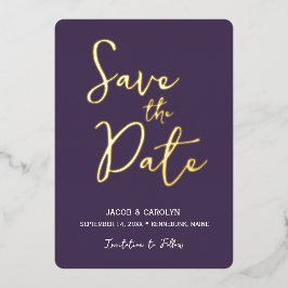 Save the Date Lila Goldhochzeitsreise Folieneinladung