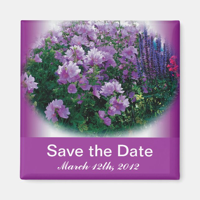 Save the Date, lila Hisbiskus-Blume Magnet (Vorne)