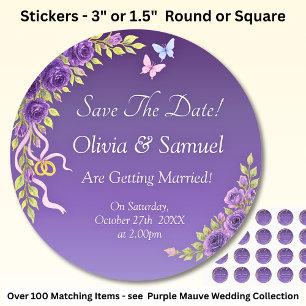 Save the Date - Lila Mauve-Blume und Weiß Runder Aufkleber