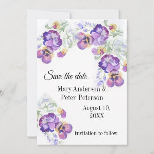 Save the Date lila Stiefmütterchen Einladung