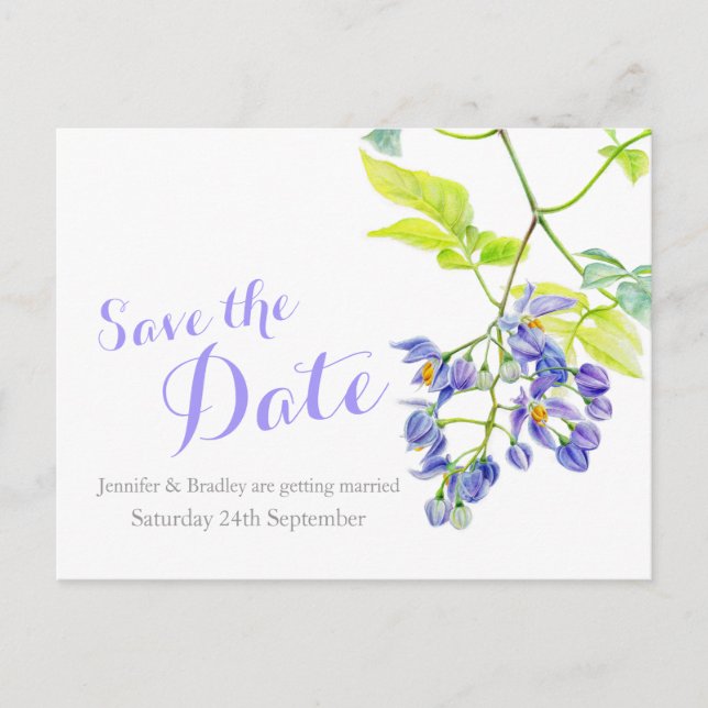 Save the Date lila Traukarte Ankündigungspostkarte (Vorderseite)