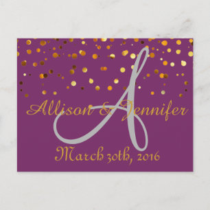 Save the Date Lila und Gold Glitzer Imitats Foi Ankündigungspostkarte