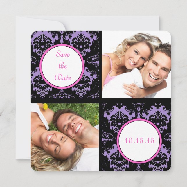 Save The Date Lilac Black Damask Rose Wedding Enregistrer la dat (Devant)