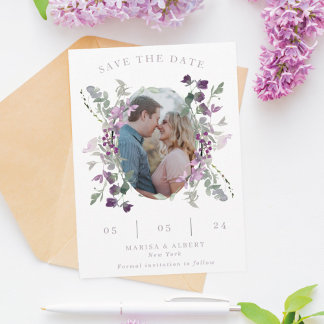 Save The Date Lilac Fleurs sauvages Oval Frame Mariage Photo