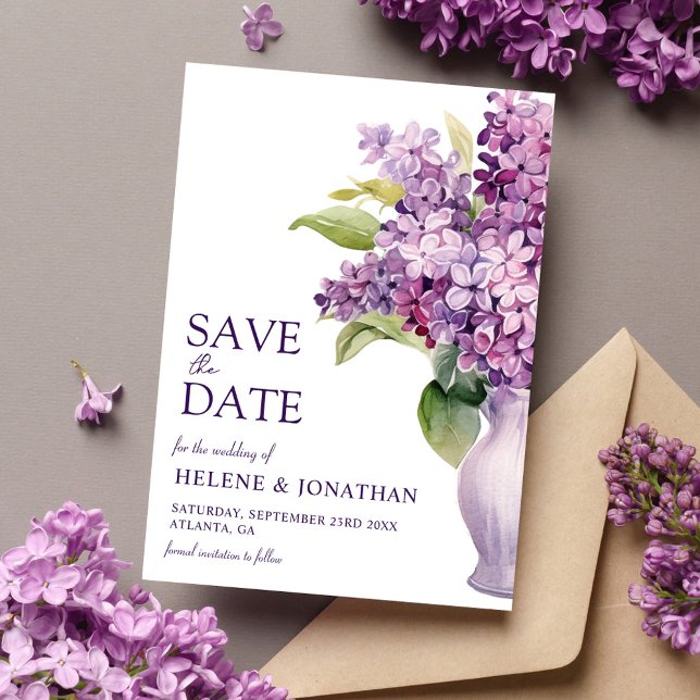 Save The Date Lilac Moderne Rustique Floral Élégant Mariage (Lilac Modern Rustic Floral Elegant Wedding Save The Date)