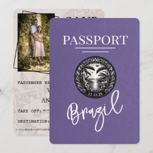 Save The Date Lilac Purple Brésil Passeport Enregistrer La Date