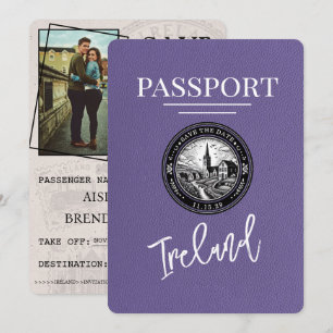 Save The Date Lilac Purple Ireland Passeport Enregistrer La Date