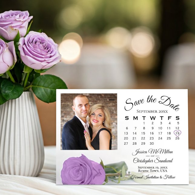 Save The Date Lilac Purple Rose Élégant calendrier de mariage et (Créateur téléchargé)