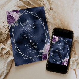 Save The Date Lilac Silver Floral Geo Marine Foil Enregistrer la
