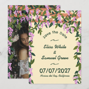 Save The Date Lilas de Chine Fleurs Personnalisées Photo Mariage