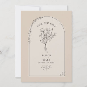 Save The Date Line Art Arch Bouquet Desert Tan Enregistrer La Da
