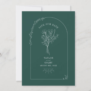Save The Date Line Art Arch Bouquet Emerald Mariage